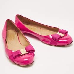 Pre Owned Salvatore Ferragamo Pink Patent Leather Vara Bow Ballet Flats Size 38.5