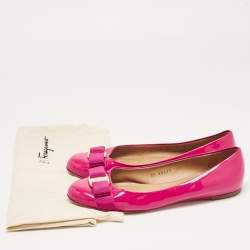 Pre Owned Salvatore Ferragamo Pink Patent Leather Vara Bow Ballet Flats Size 38.5