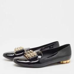 Pre Owned Salvatore Ferragamo Black Patent Leather Smoking Slippers Size 40.5