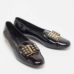 Pre Owned Salvatore Ferragamo Black Patent Leather Smoking Slippers Size 40.5
