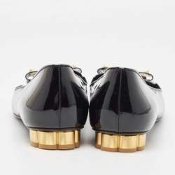 Pre Owned Salvatore Ferragamo Black Patent Leather Smoking Slippers Size 40.5