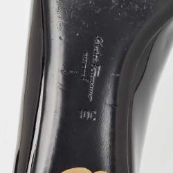 Pre Owned Salvatore Ferragamo Black Patent Leather Smoking Slippers Size 40.5