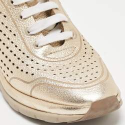 Salvatore Ferragamo Golden Perforated Leather Gils Sneakers Size 42