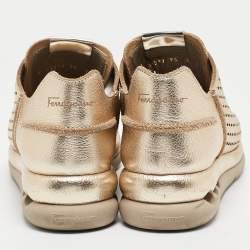 Salvatore Ferragamo Golden Perforated Leather Gils Sneakers Size 42