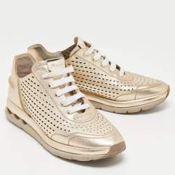 Salvatore Ferragamo Golden Perforated Leather Gils Sneakers Size 42