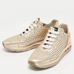 Salvatore Ferragamo Golden Perforated Leather Gils Sneakers Size 42