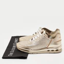 Salvatore Ferragamo Golden Perforated Leather Gils Sneakers Size 42