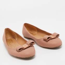 Pre Owned Salvatore Ferragamo Pink Studded Leather Varina Ballet Flats Size 37.5