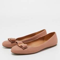 Pre Owned Salvatore Ferragamo Pink Studded Leather Varina Ballet Flats Size 37.5