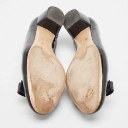 Pre Owned Salvatore Ferragamo Black Patent Leather Vara Bow Pumps Size 38