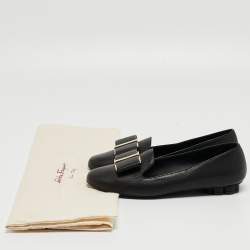 Pre Owned Salvatore Ferragamo Black Leather Ballet Flats Size 36.5