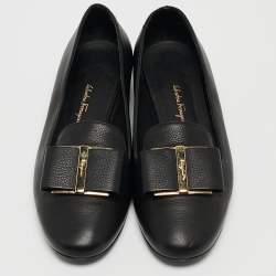 Pre Owned Salvatore Ferragamo Black Leather Ballet Flats Size 36.5