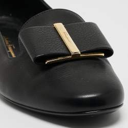 Pre Owned Salvatore Ferragamo Black Leather Ballet Flats Size 36.5