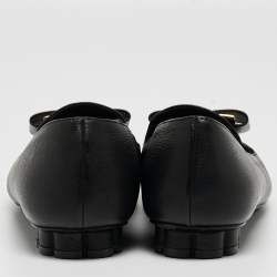 Pre Owned Salvatore Ferragamo Black Leather Ballet Flats Size 36.5