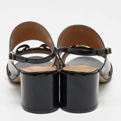 Pre Owned Salvatore Ferragamo Black Patent Leather Vara Bow Block Heel Mules Size 38.5