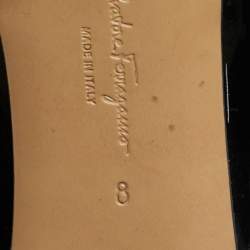 Pre Owned Salvatore Ferragamo Black Patent Leather Vara Bow Block Heel Mules Size 38.5