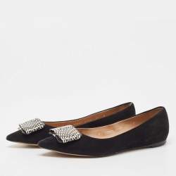 Pre Owned Salvatore Ferragamo Black Suede Suede Ballet Flats Size 38