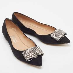 Pre Owned Salvatore Ferragamo Black Suede Suede Ballet Flats Size 38