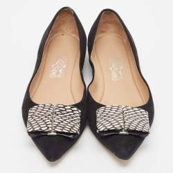 Pre Owned Salvatore Ferragamo Black Suede Suede Ballet Flats Size 38