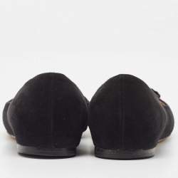 Pre Owned Salvatore Ferragamo Black Suede Suede Ballet Flats Size 38
