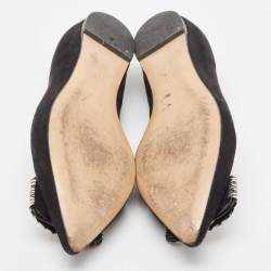 Pre Owned Salvatore Ferragamo Black Suede Suede Ballet Flats Size 38