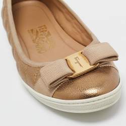 Pre Owned Salvatore Ferragamo Gold Leather Varina Ballet Flats Size 37