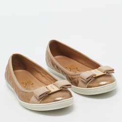 Pre Owned Salvatore Ferragamo Gold Leather Varina Ballet Flats Size 37