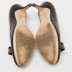 Pre Owned Salvatore Ferragamo Black Leather Studded Vara Bow Pumps Size 36