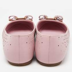 Pre Owned Salvatore Ferrgamo Pink Laser Cut Leather Vara Bow Ballet Flat Size 40