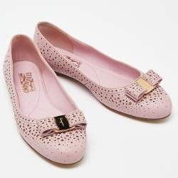 Pre Owned Salvatore Ferrgamo Pink Laser Cut Leather Vara Bow Ballet Flat Size 40