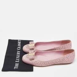 Pre Owned Salvatore Ferrgamo Pink Laser Cut Leather Vara Bow Ballet Flat Size 40