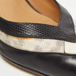 Salvatore Ferragamo Black/White Textured Leather Pointed Toe Pumps Size 38.5 