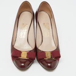 Salvatore Ferragamo Burgundy Patent Vara Bow Pumps Size 36.5