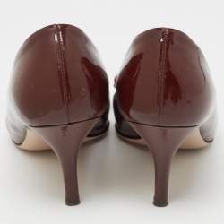 Salvatore Ferragamo Burgundy Patent Vara Bow Pumps Size 36.5