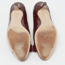 Salvatore Ferragamo Burgundy Patent Vara Bow Pumps Size 36.5