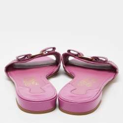 Pre Owned Salvatore Ferragamo Pink Laser Cut Leather Gil Flat Slide Sandals Size 38.5