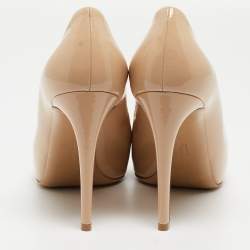 Pre Owned Salvatore Ferragamo Beige Patent Leather Vara Bow Pumps Size 41