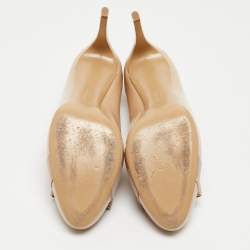 Pre Owned Salvatore Ferragamo Beige Patent Leather Vara Bow Pumps Size 41