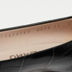 Pre Owned Salvatore Ferragamo Black Embossed Crocodile Vara Bow Pumps Size 41.5 