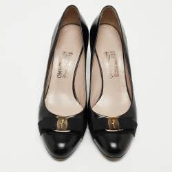 Pre Owned Salvatore Ferragamo Black Embossed Crocodile Vara Bow Pumps Size 41.5 