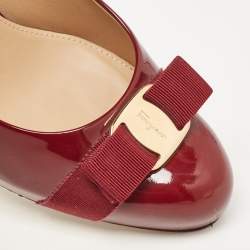 Pre Owned Salvatore Ferragamo Burgundy Patent Leather Vara Bow Pumps Size 41