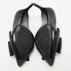 مملوكة مسبقًا Salvatore Ferragamo Black Leather Bow Pointed Toe Pumps Size 37.5