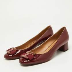 Pre Owned Salvatore Ferragamo Burgundy Patent Leather Ninna Pumps Size 38.5