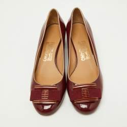 Pre Owned Salvatore Ferragamo Burgundy Patent Leather Ninna Pumps Size 38.5