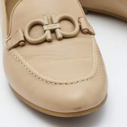 Pre Owned Salvatore Ferragamo Beige Leather Trifoglio Smoking Slippers Size 40.5