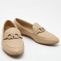 Pre Owned Salvatore Ferragamo Beige Leather Trifoglio Smoking Slippers Size 40.5