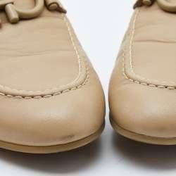 Pre Owned Salvatore Ferragamo Beige Leather Trifoglio Smoking Slippers Size 40.5