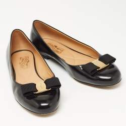 Pre Owned Salvatore Ferragamo Black Leather Varina Ballet Flats Size 38.5