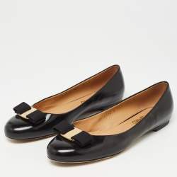 Pre Owned Salvatore Ferragamo Black Leather Varina Ballet Flats Size 38.5