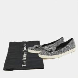 Salvatore Ferragamo Silver Tweed Bow Slip On Sneakers Size 41.5